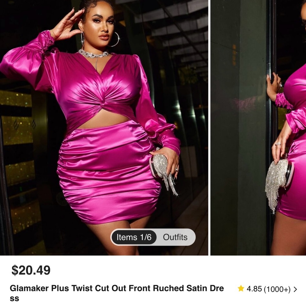 Pink ruched satin dress never worn, tags still on. Size Large.
